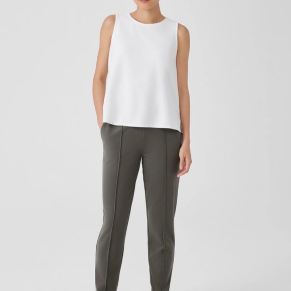 EILEEN FISHER Washable Flex Ponte Pintuck Pant - Grove Sz L - Picture 2 of 8